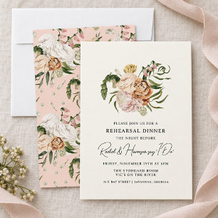 Convite Jantar de Ensaio de Casamento Floral Peônia Rosada
