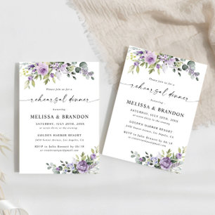 Convite Jantar de Ensaio de Casamento Floral Roxo Elegante