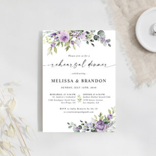 Convite Jantar de Ensaio de Casamento Floral Roxo Elegante
