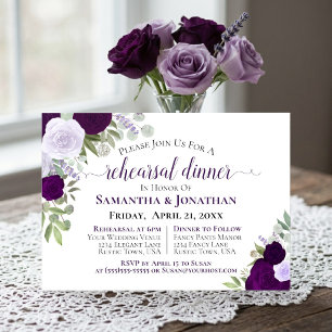 Convite Jantar de Ensaio de Casamento Floral Roxo Elegante