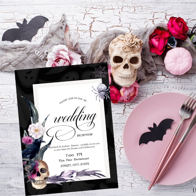 Convite Jantar de Ensaio de Casamento Floral Skull Hallowe (Criador carregado)