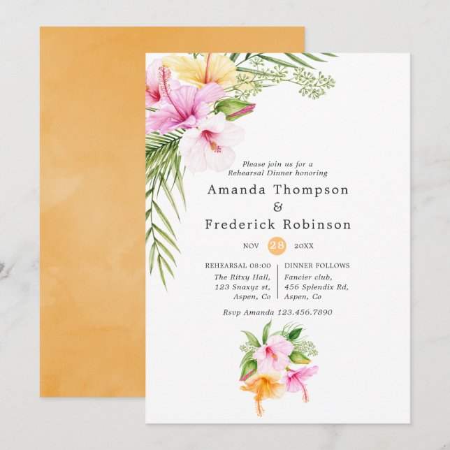 Convite Jantar de Ensaio de Casamento Floral Tropical na P (Frente/Verso)