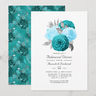 Convite Jantar de Ensaio de Casamento Floral Turquesa e Pr