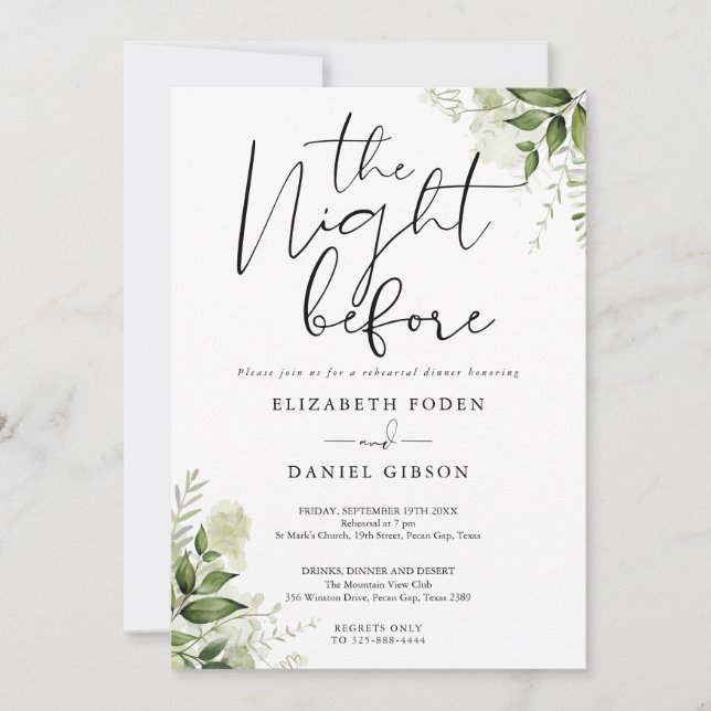 Convite Jantar de Ensaio de Casamento Floral Verde (Frente)