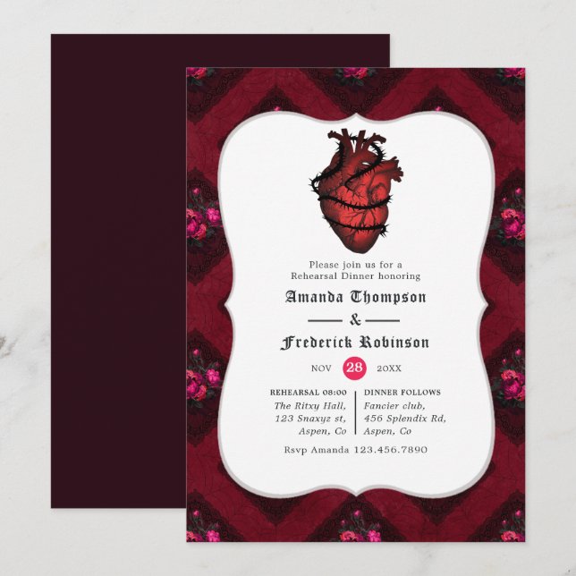 Convite Jantar de Ensaio de Casamento Gótico Caprichoso (Frente/Verso)