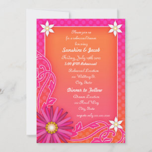 Convite Jantar de Ensaio de Casamento Laranja e Rosa