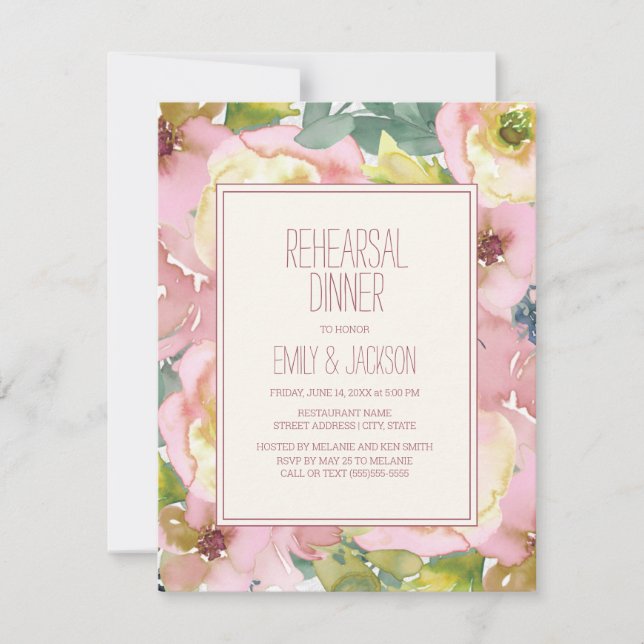 Convite Jantar de Ensaio de Casamento Rosa Bege e Verde Sa (Frente)