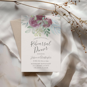 Convite Jantar de Ensaio de Casamento Rosa Bordô Rústico