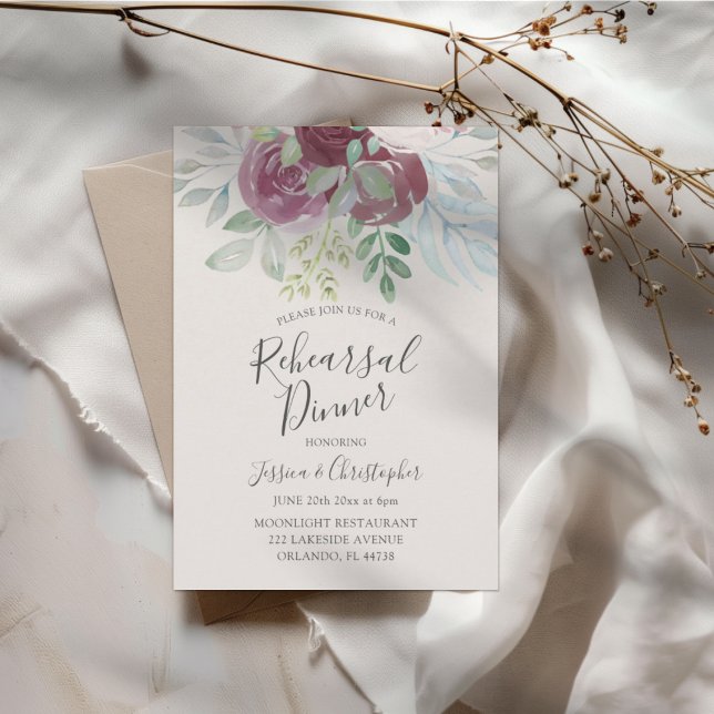 Convite Jantar de Ensaio de Casamento Rosa Bordô Rústico (Criador carregado)