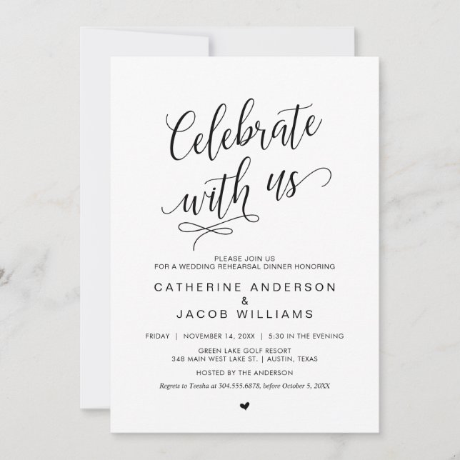 Convite Jantar de Ensaio de Casamento, Simples Elegante Pr (Frente)