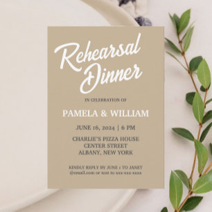 Convite Jantar de Ensaio de Casamento Simples em Khaki