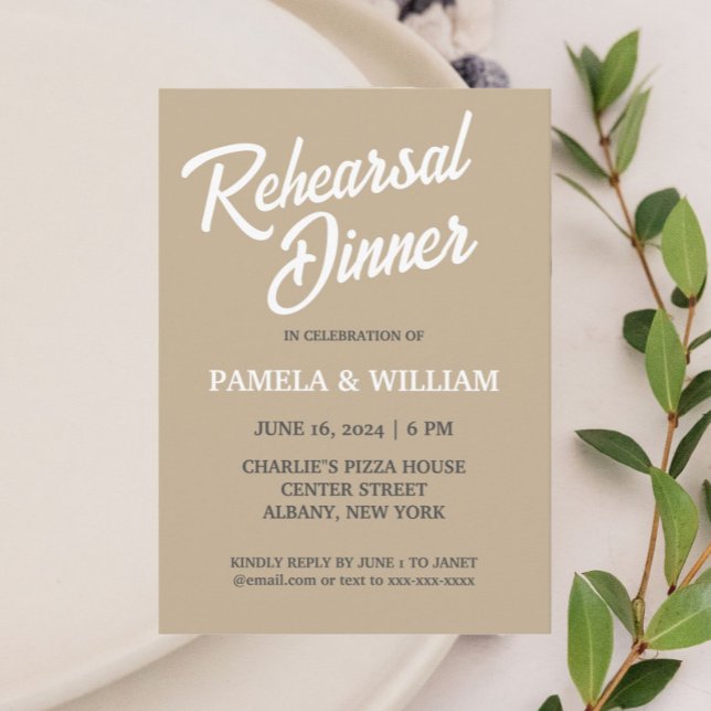 Convite Jantar de Ensaio de Casamento Simples em Khaki (In Situ Wedding)