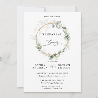 Convite Jantar de Ensaio de Casamento Verde e Dourado