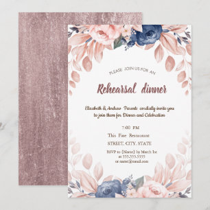 Convite Jantar de Ensaio de Flores Azuis em Aquarela