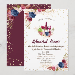Convite Jantar de ensaio de flores bordô