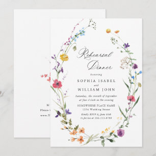 Convite Jantar de Ensaio de Flores Silvestres em Aquarela 