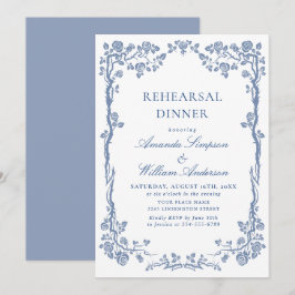 Convite Jantar de Ensaio de Jardim Francês Azul Elegante e