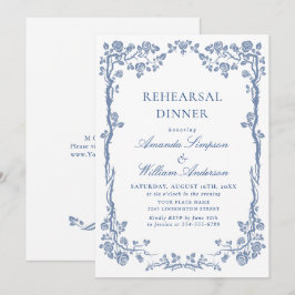 Convite Jantar de Ensaio de Jardim Francês Azul Elegante e