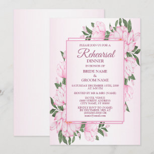 Convite Jantar de Ensaio de Noiva com Flores Rosa e Folhas