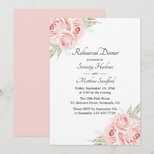 Convite Jantar de Ensaio de Rosa Cor-de-Rosa Floral Elegan