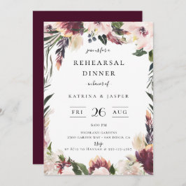 Convite Jantar de Ensaio do Quadro Floral de Plum Rosado