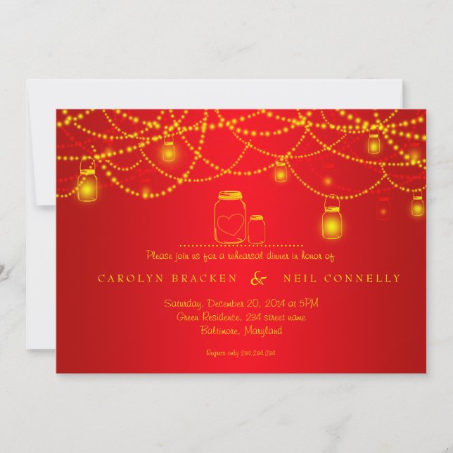 Convite Jantar de ensaio do vermelho das luzes Sparkling (Frente)