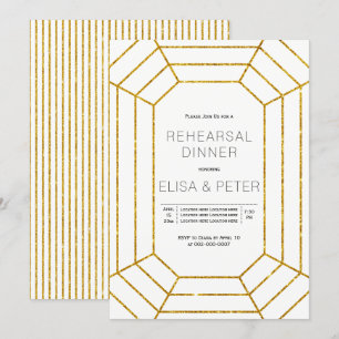 Convite Jantar de ensaio Dourado do casamento da jóia do