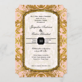 Convite Jantar de ensaio Dourado do vintage do bilhete do