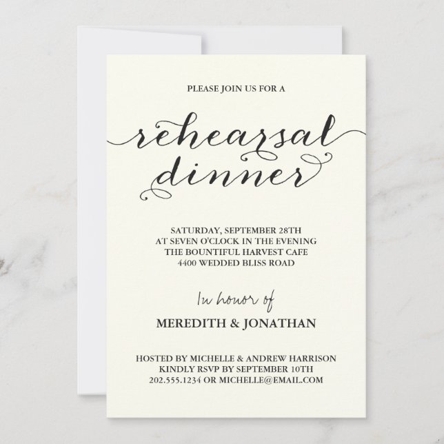 Convite Jantar de ensaio elegante (Frente)