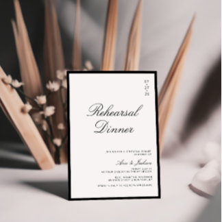 Convite Jantar de Ensaio Elegante em Preto e Branco com Ca