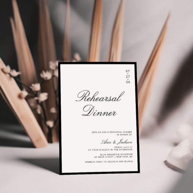 Convite Jantar de Ensaio Elegante em Preto e Branco com Ca (Criador carregado)