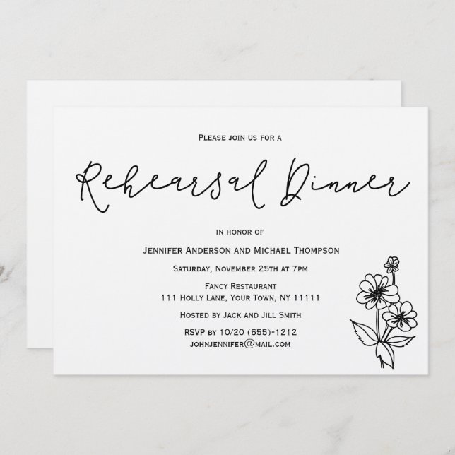 Convite Jantar de ensaio floral botânico rústico simples (Frente/Verso)