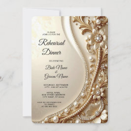 Convite Jantar de Ensaio Floral Dourado Elegante Ornado