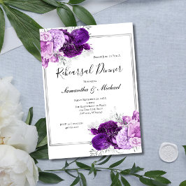 Convite Jantar de Ensaio Floral Prateado Roxo Elegante