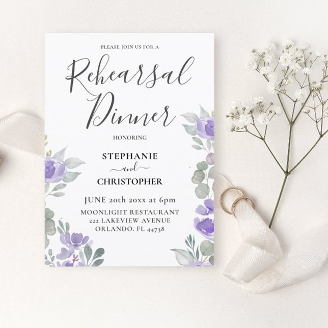 Convite Jantar de Ensaio Floral Roxo Boho (Criador carregado)