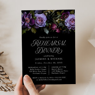 Convite Jantar de Ensaio Floral Roxo Gótico Mal-humorado