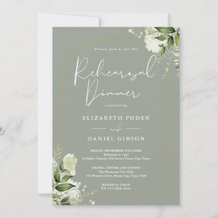 Convite Jantar de Ensaio Floral Verde Musgo com Arco Doura