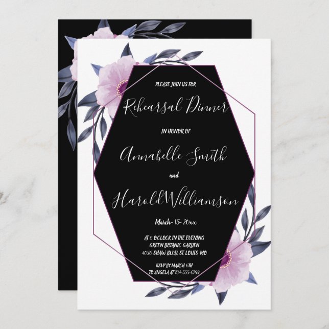 Convite Jantar de ensaio geométrico elegante do roxo do (Frente/Verso)