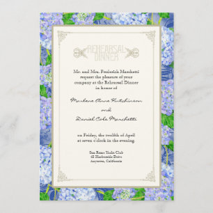Convite Jantar de ensaio - laço azul do Hydrangea floral