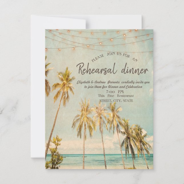 Convite Jantar de Ensaio Retro Beach Palms (Frente)