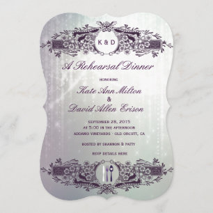 Convite Jantar de ensaio roxo ornamentado francês do