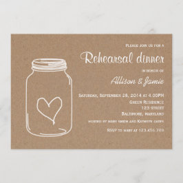 Convite Jantar de ensaio rústico do coração de Masonjar do