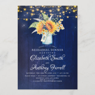 Convite Jantar de ensaio rústico dos azuis marinhos dos