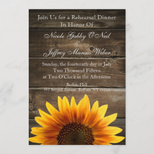 Convite Jantar de ensaio rústico dos girassóis do