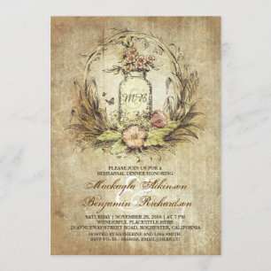 Convite Jantar de ensaio rústico floral do frasco de
