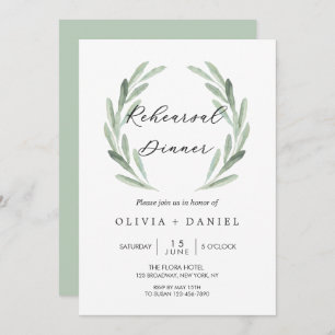 Convite Jantar de ensaio verde rústico da grinalda do ramo
