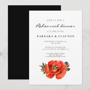 Convite Jantar de ensaio vermelho da aguarela da papoila