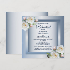 Convite Jantar de Ensaios Azul Cinza Floral Branco Elegant
