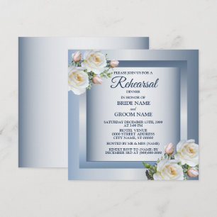 Convite Jantar de Ensaios Azul Cinza Floral Branco Elegant