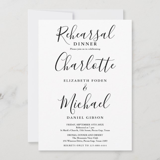 Convite Jantar de Ensaios Black And White Signature Script (Frente)